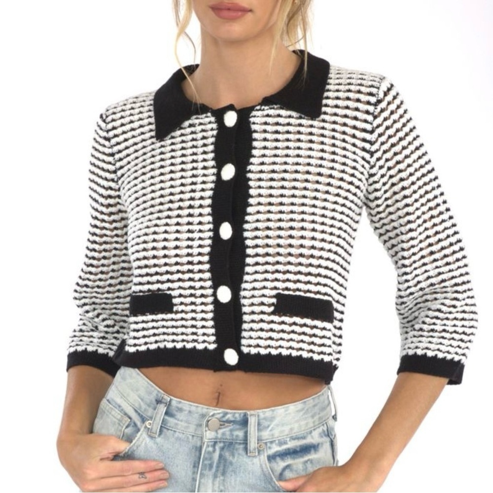 Vintage Charm Black and White Striped Women's Sweater